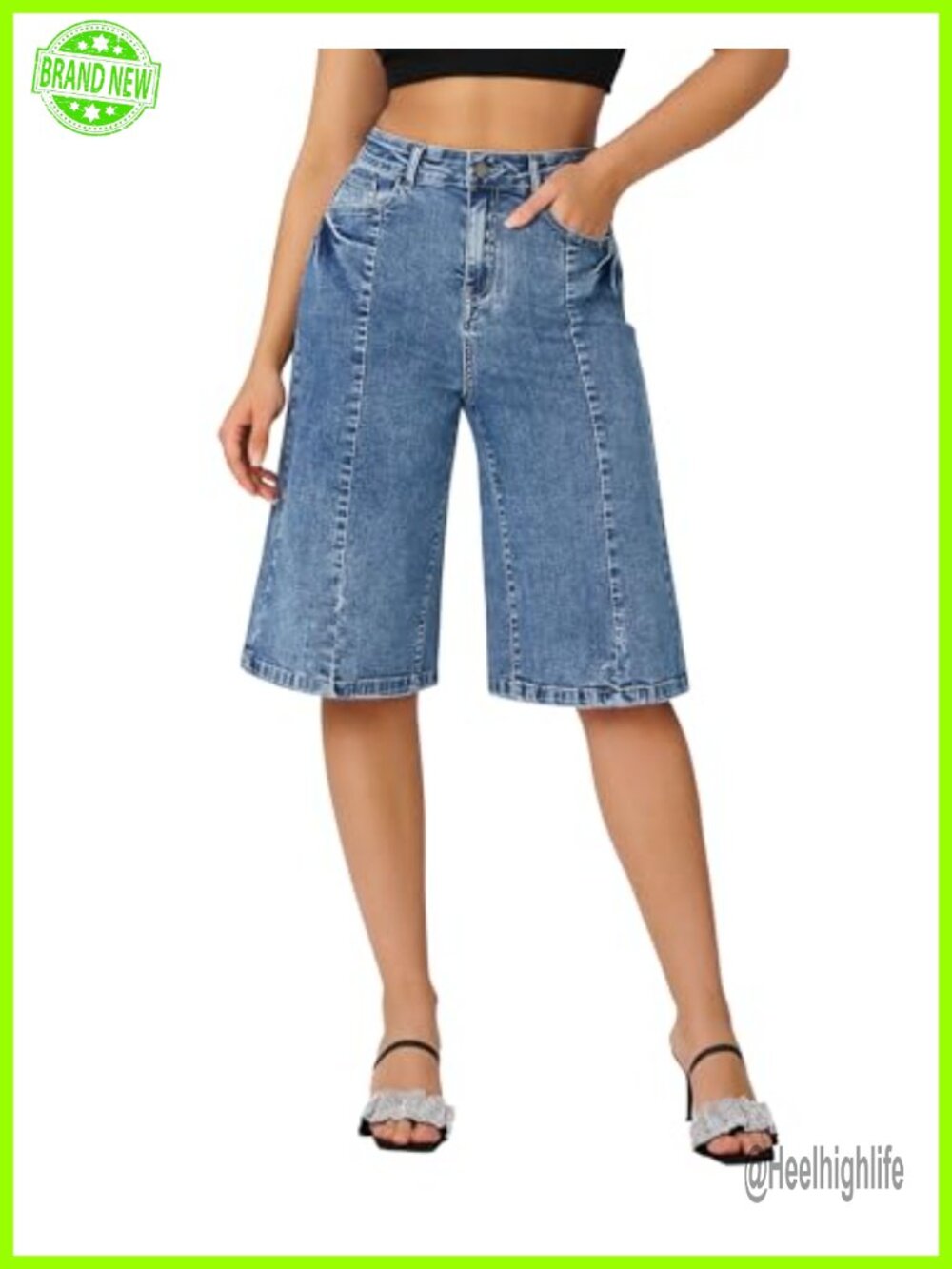 Women's Baggy Bermuda Jean Shorts Wide Leg Stretchy High Waisted Denim